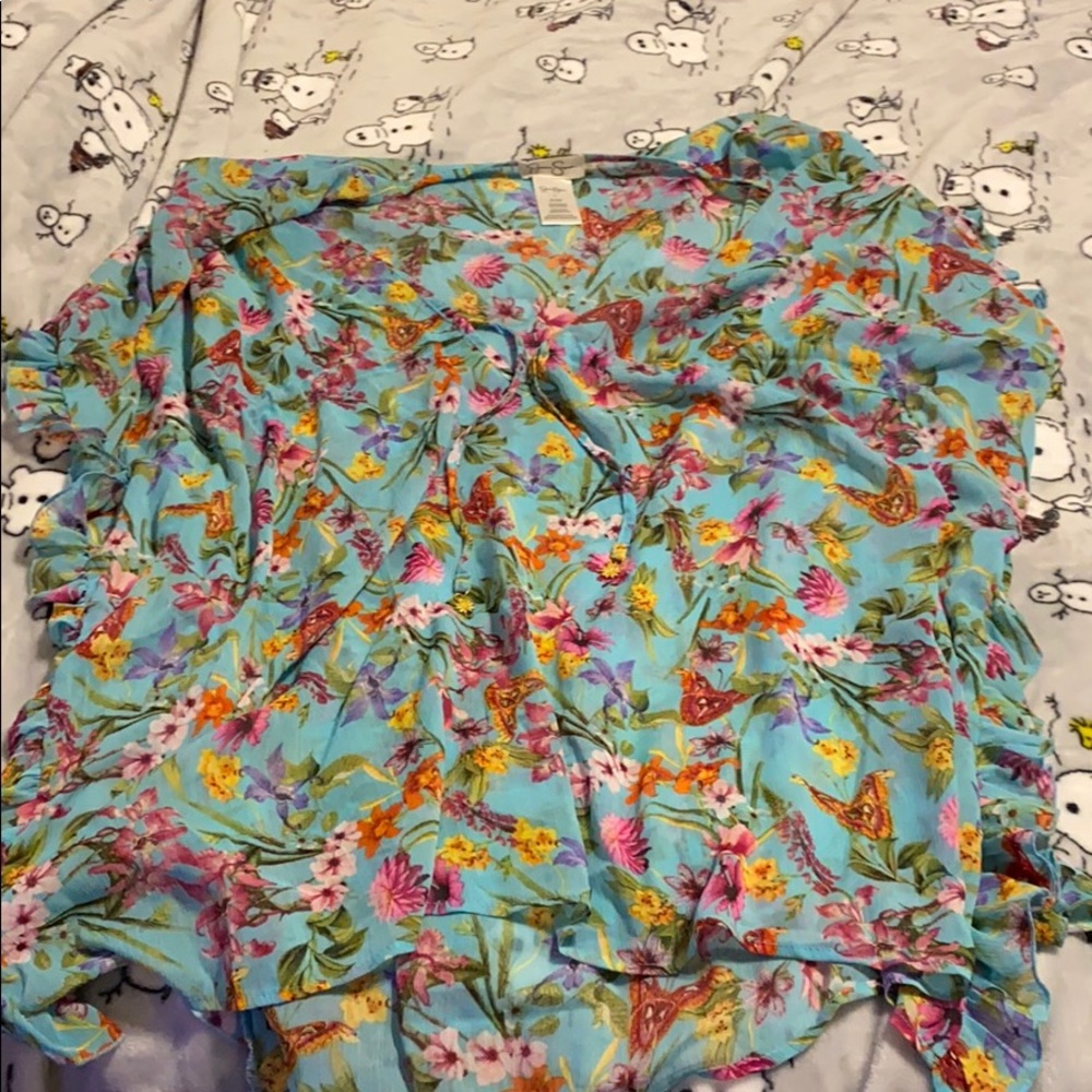 Jessica Simpson swim cover up L flowers blue NWOT